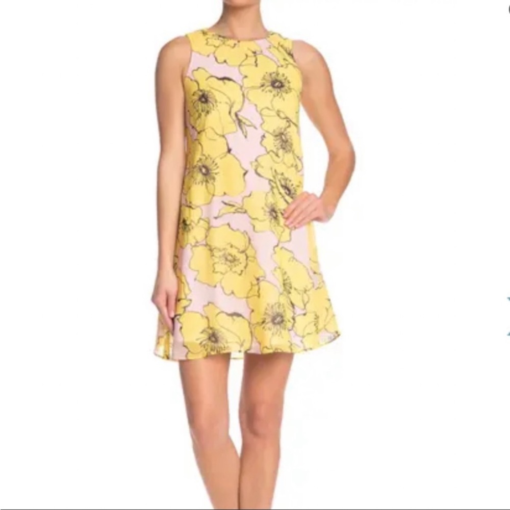 NWOT Taylor Floral Sleeveless Chiffon Shift Dress, Pink, Yellow, 12